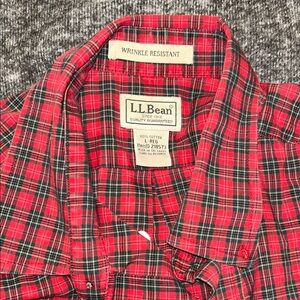 L.L.Bean Red and Green Plaid Wrinkle-Resistant Button-Up
